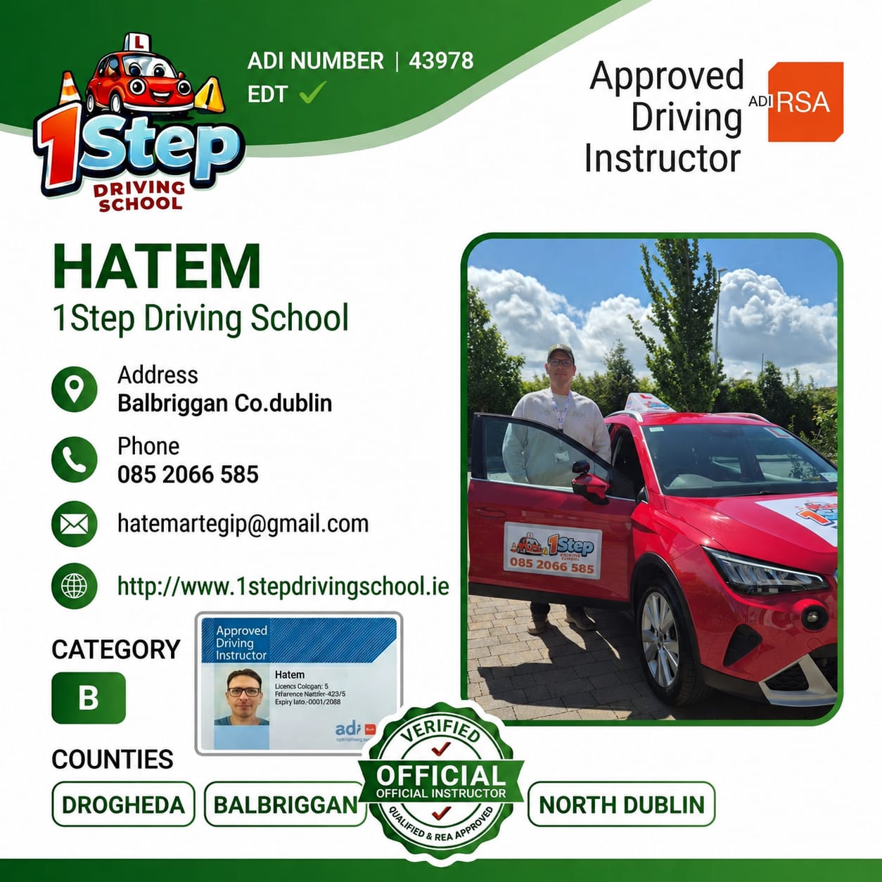 Hatem Mohamed RSA Approved Driving Instructor credential card