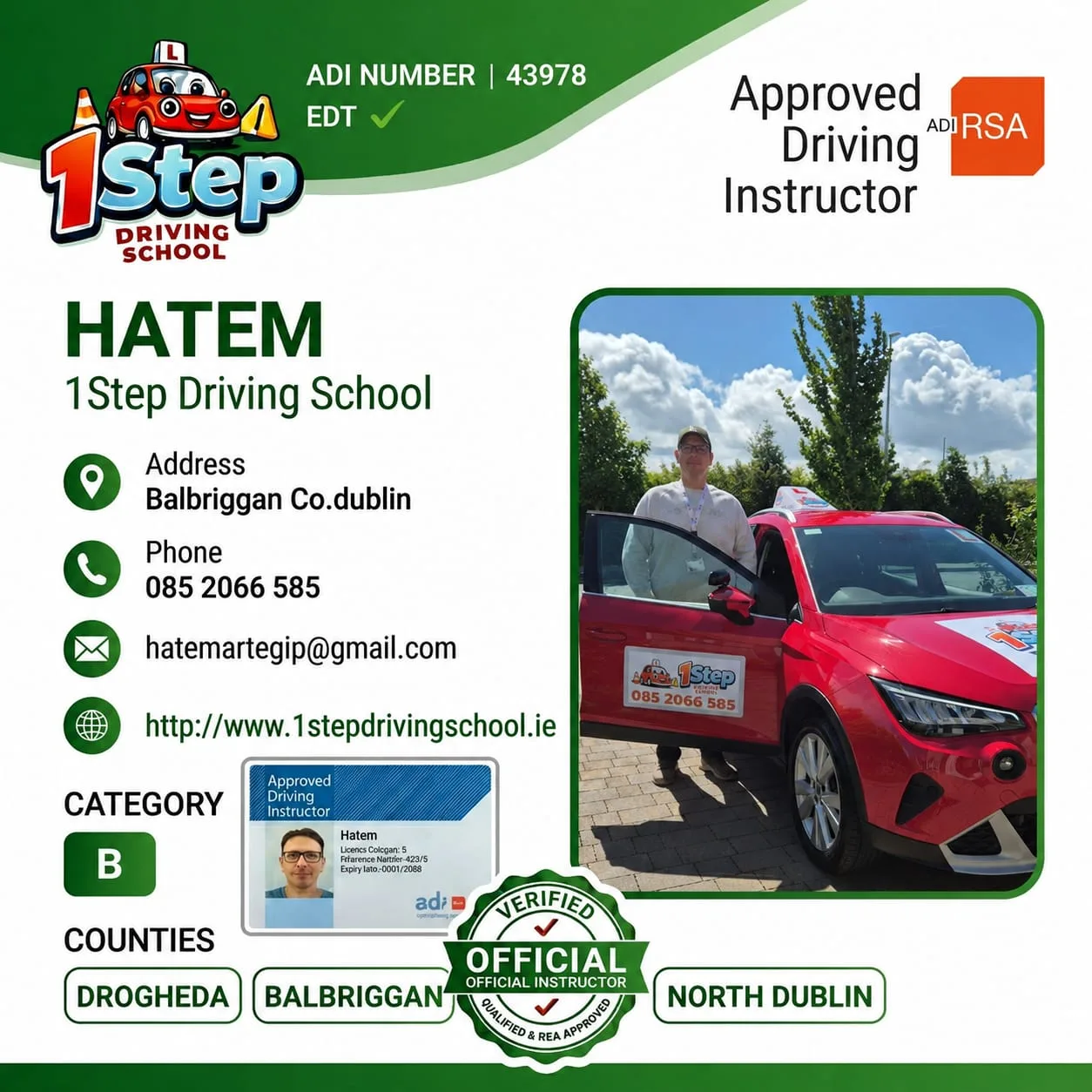 Hatem Mohamed RSA Approved Driving Instructor credential card